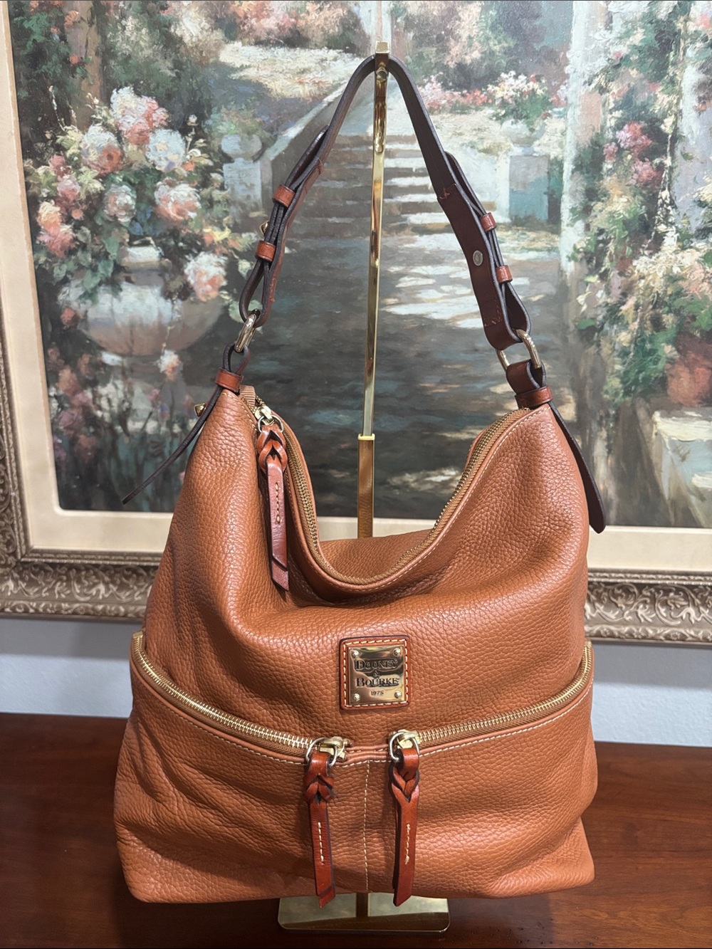 Dooney & Bourke Pebble Leather Hobo in Cognac